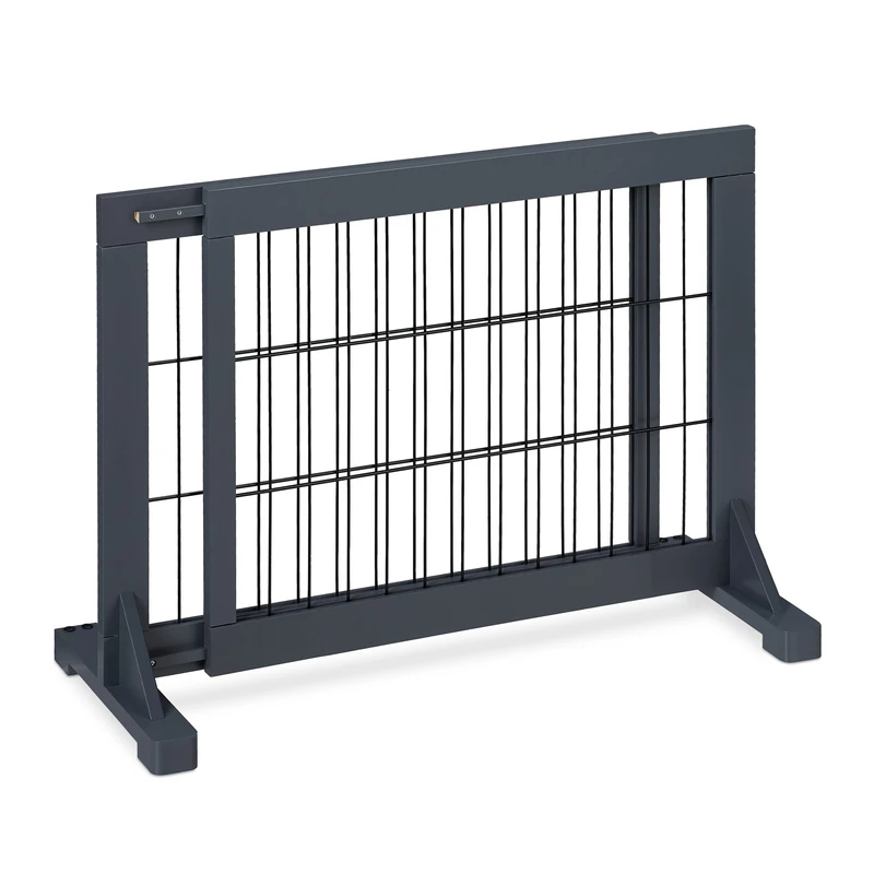 Relaxdays Safety Gate for Children & Pets, HxD: 56 x 70-115 cm, with Feet and Floor Protectors, Free-Standing, Grey, Wood