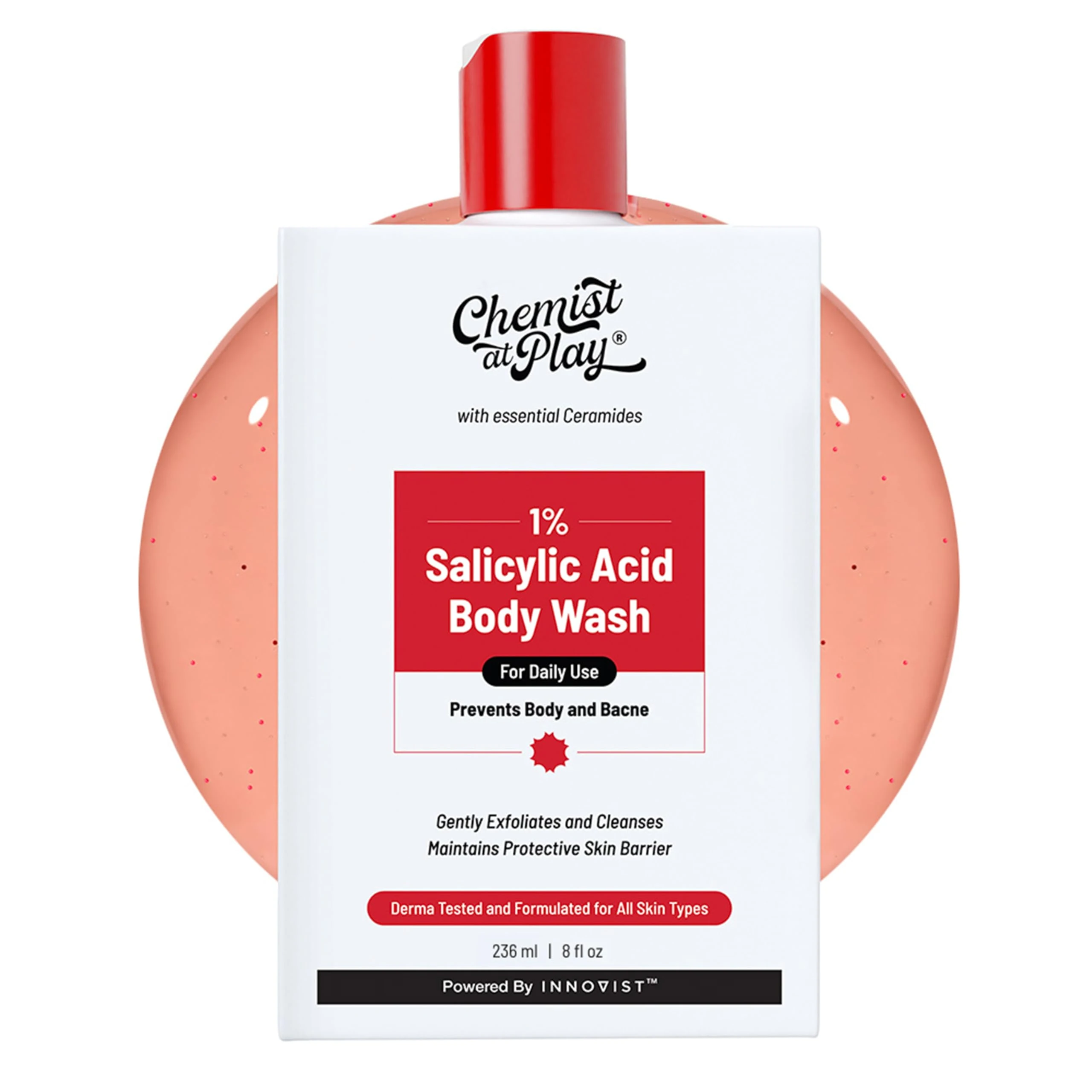 Chemist at Play 1% Salicylic Acid Body Wash | Helps Prevent Back & Body Acne Smoothens Bumpy Texture | For Sweaty Oily Normal and Dry Skin | Paraben and SLS Free | Suitable for Men and Women | 236 ml