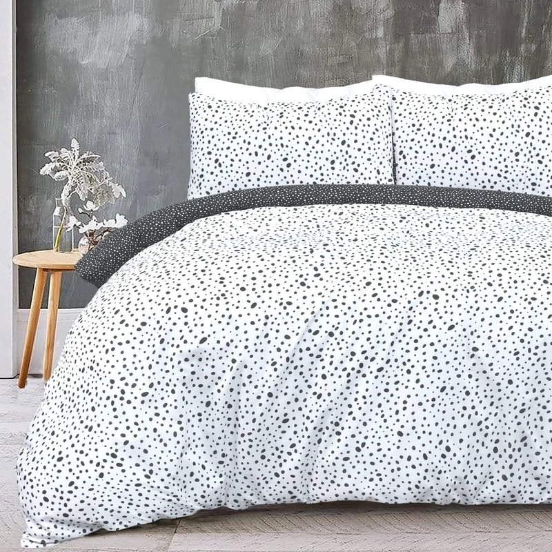 Sleepdown Polka Dots Reversible Black White Mono Duvet Cover Quilt Pillow Cases Bedding Set Soft Easy Care - Double (200cm x 200cm)