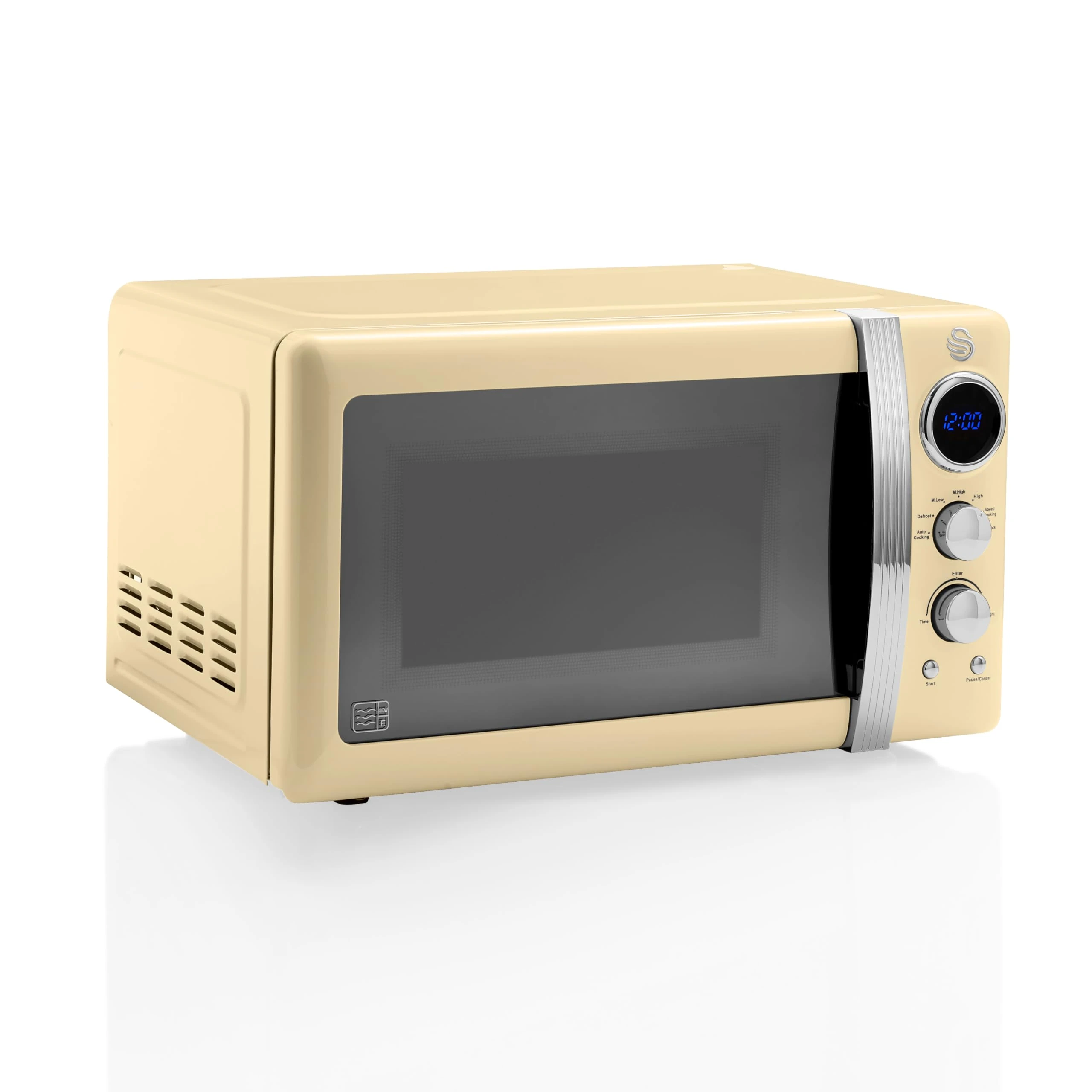 Swan SM22030LCN Retro LED Digital Microwave with Glass Turntable, 5 Power levels & Defrost Setting, 20L, 800W, Retro Cream