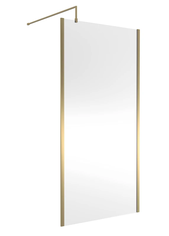 nuie WRSCOBB10 Modern Bathroom Outer Framed Wall Fixed Wetroom Screen with Support Arm, 1000mm, Brushed Brass