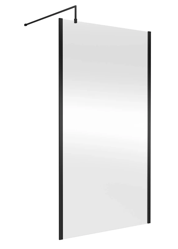 nuie WRSCOBP11 Modern Bathroom Outer Framed Wall Fixed Wetroom Screen with Support Arm, 1100mm, Satin Black