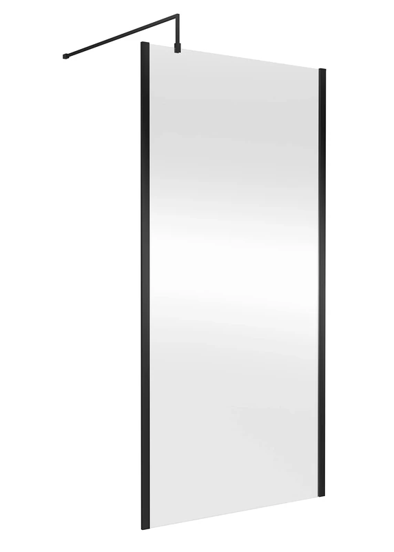 nuie WRSCOBP10 Modern Bathroom Outer Framed Wall Fixed Wetroom Screen with Support Arm, 1000mm, Satin Black