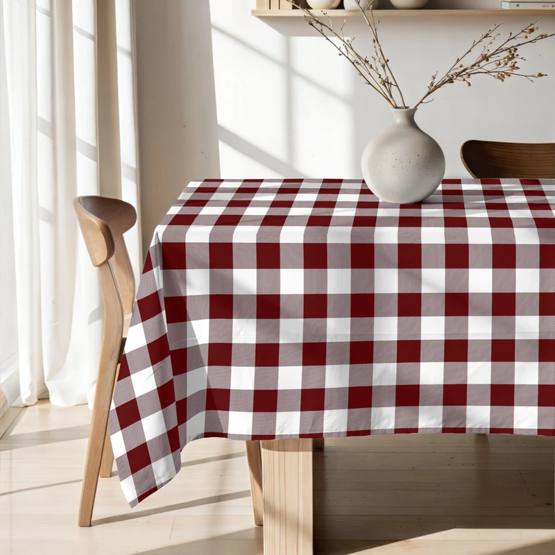 BELUM,Resinated Tablecloth Stain Resistant Paintings Garnet, Tablecloth Vichy Squares Size; 300x140 cm, Tablecloth Vichy Garnet, Tablecloth Fabric 100% Organic Cotton