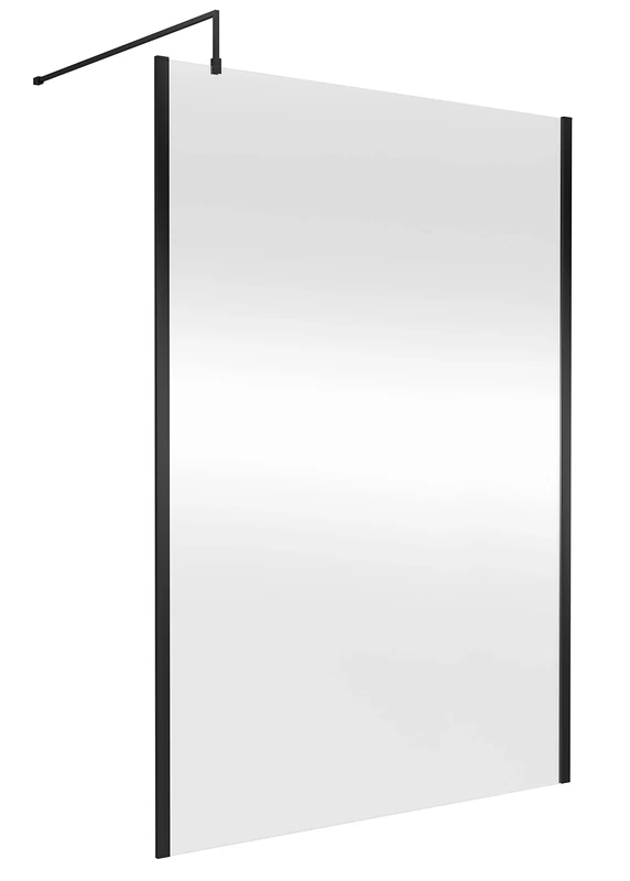 nuie WRSCOBP14 Modern Bathroom Outer Framed Wall Fixed Wetroom Screen with Support Arm, 1400mm, Satin Black