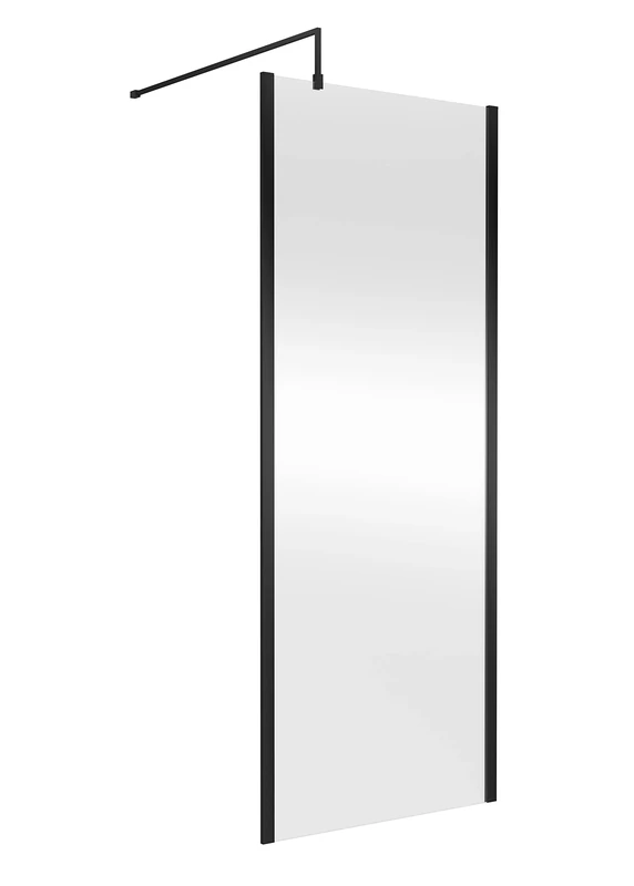 nuie WRSCOBP80 Modern Bathroom Outer Framed Wall Fixed Wetroom Screen with Support Arm, 800mm, Satin Black