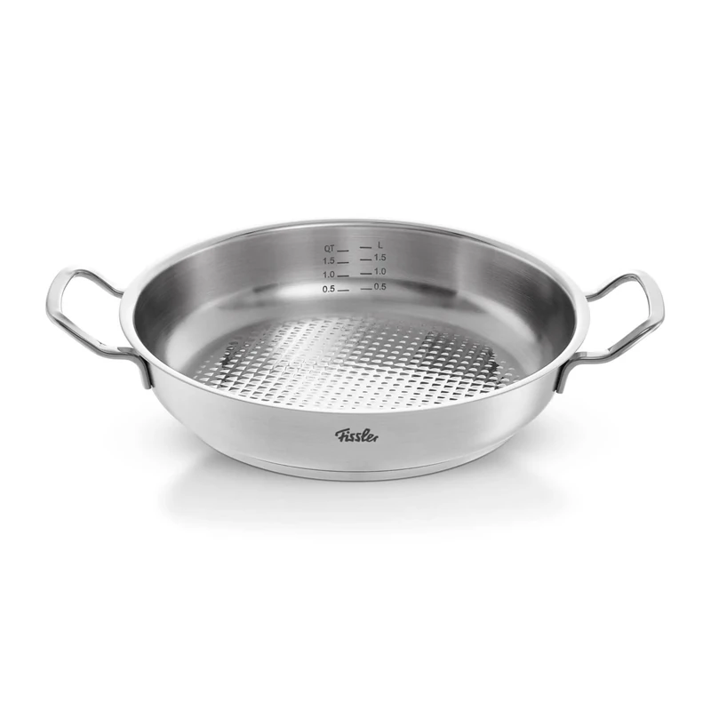 Fissler Original Profi Collection/Stainless Steel Serving Pan Round (2 L, Diameter 24 cm) Novogrill Frying Surface, Inner Scale, Induction, Silver