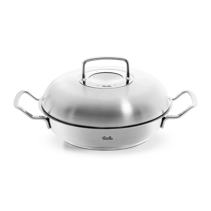Fissler Original Profi Collection 084-388-24-000/0 Stainless Steel Serving Pan Round (2 L, Diameter 24 cm) with High-Layer Lid, Novogrill Frying Surface, Inner Scale, Induction, Silver