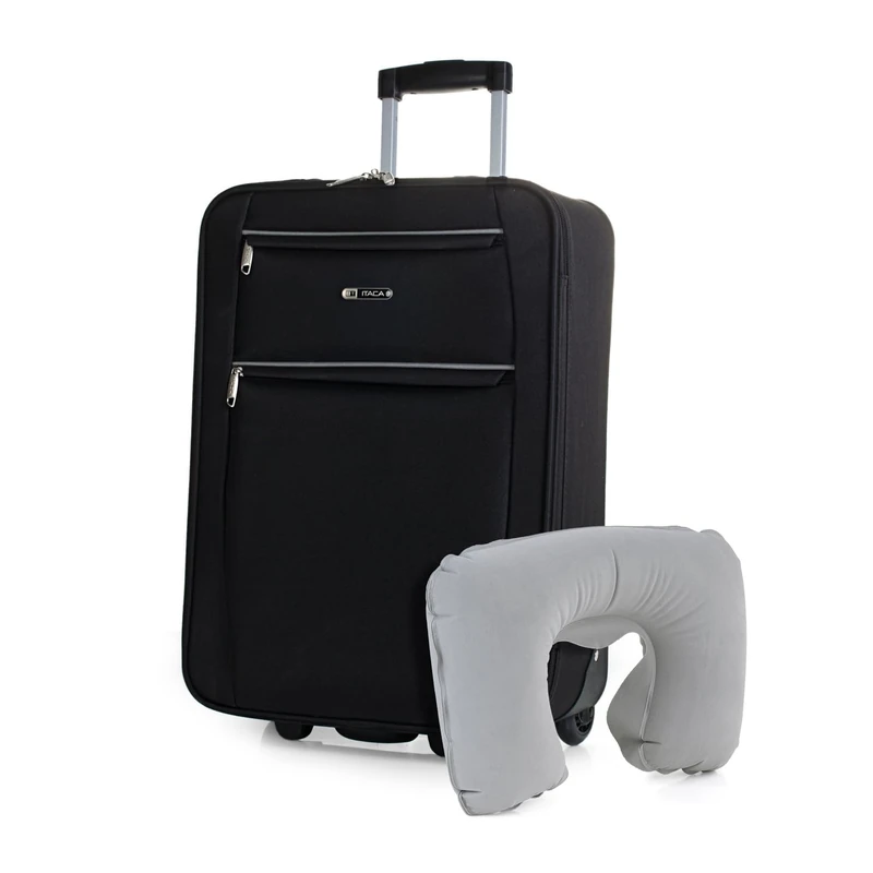ITACA - Airplane Cabin Suitcase - Heavy Duty Cabin Luggage - Small Semi-Rigid Suitcase - Cabin Luggage - Ultra Light Suitcase - Cabin Luggage in EVA Material, Zwart, 55x39x18 cm, Basic