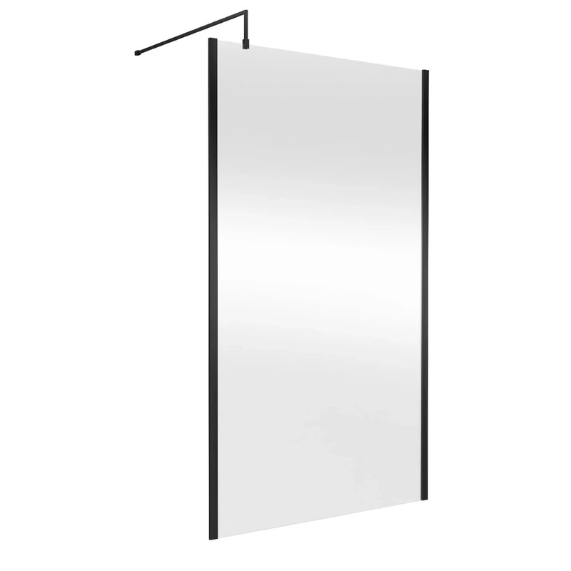 Hudson Reed WRSOBP12 Modern Bathroom Outer Framed Wall Fixed Wetroom Screen with Support Arm, 1200mm, Matt Black