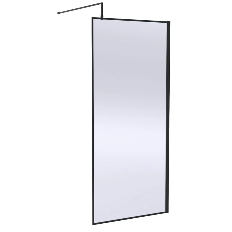 Hudson Reed WRSOBP90 Modern Bathroom Outer Framed Wall Fixed Wetroom Screen with Support Arm, 900mm, Matt Black