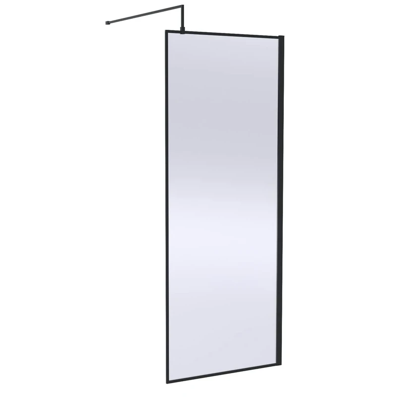 Hudson Reed WRSOBP80 Modern Bathroom Outer Framed Wall Fixed Wetroom Screen with Support Arm, 800mm, Matt Black