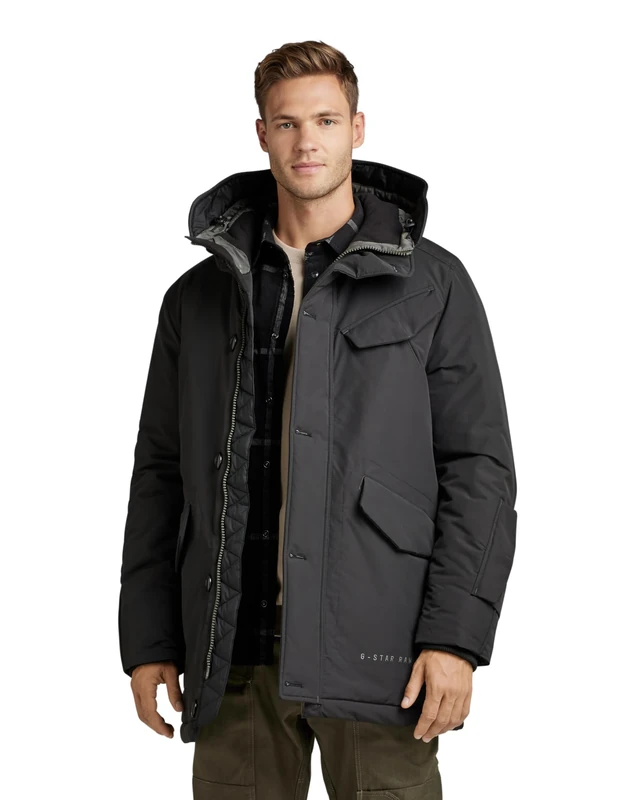 G-Star Men's Vodan Padded Hooded Parka, Black (dk black D22713-A281-6484), L
