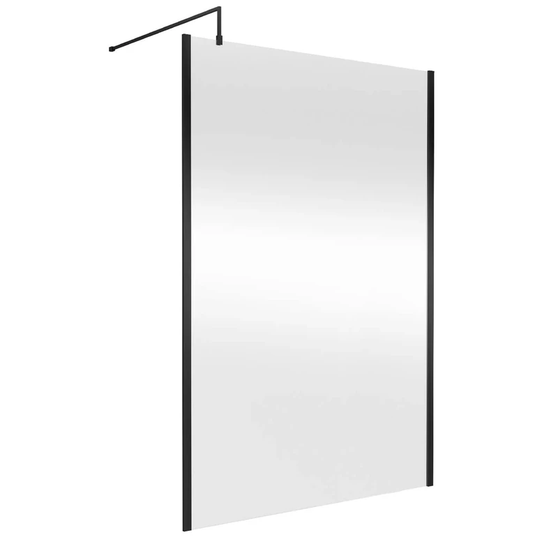 Hudson Reed WRSOBP14 Modern Bathroom Outer Framed Wall Fixed Wetroom Screen with Support Arm, 1400mm, Matt Black