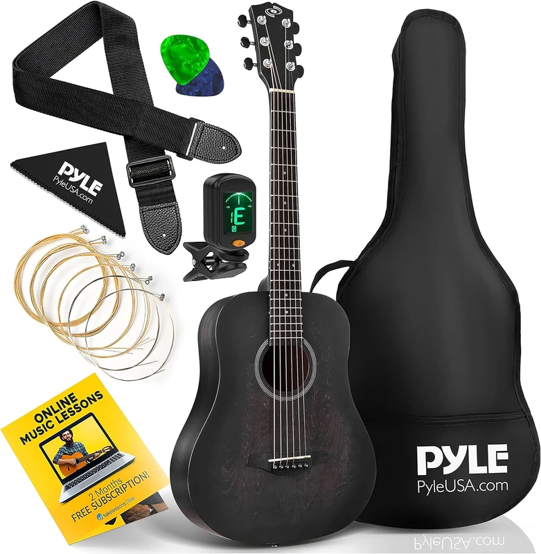 Pyle Guitar 1/2 Size Kids, Accoustic Guitars, 34"/86.36 Cm with Kit and Accessories, 2 Month Free Courses (Black)