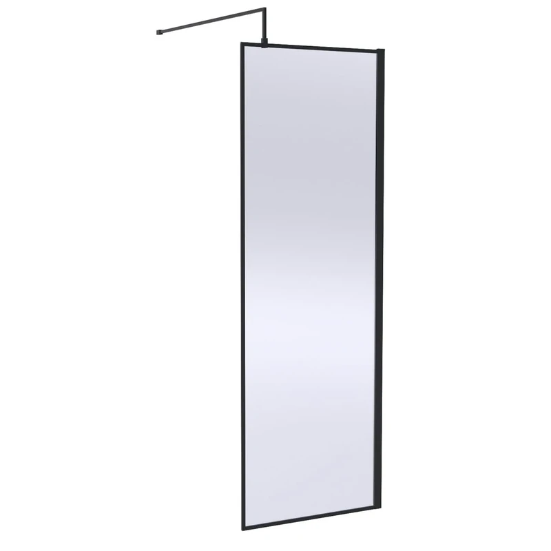 Hudson Reed WRSOBP70 Modern Bathroom Outer Framed Wall Fixed Wetroom Screen with Support Arm, 700mm, Matt Black