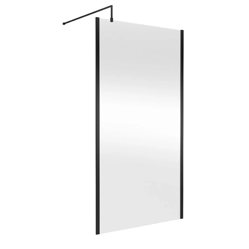 Hudson Reed WRSOBP11 Modern Bathroom Outer Framed Wall Fixed Wetroom Screen with Support Arm, 1100mm, Matt Black