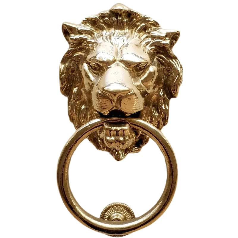 Anatolica Lions Head Door Knocker,7.1 inches,Solid Brass,Regency Period(Polished Brass)