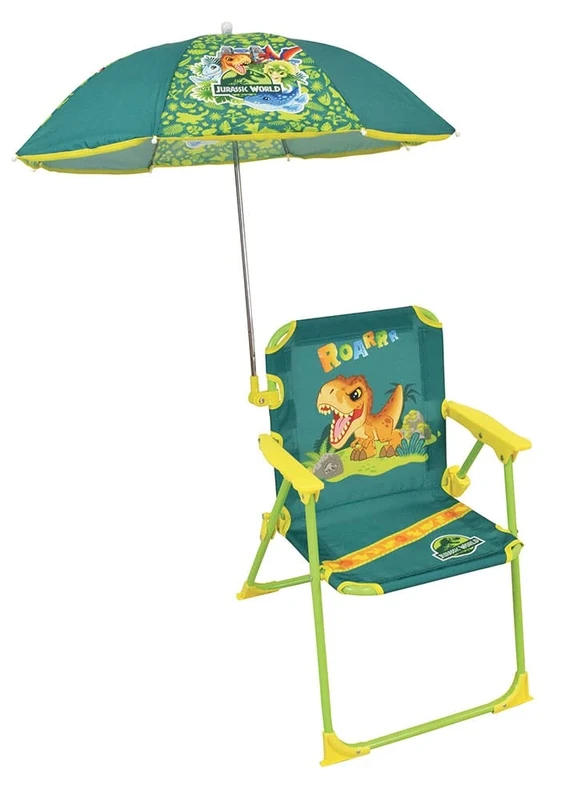 Fun House Enfant Jurassic World 713465 Folding Camping Chair Dinosaurs Dimensions H 38.5 x D 38.5 x D 37.5 cm + Parasol Diameter 65 cm, Multi-Coloured - Image 1