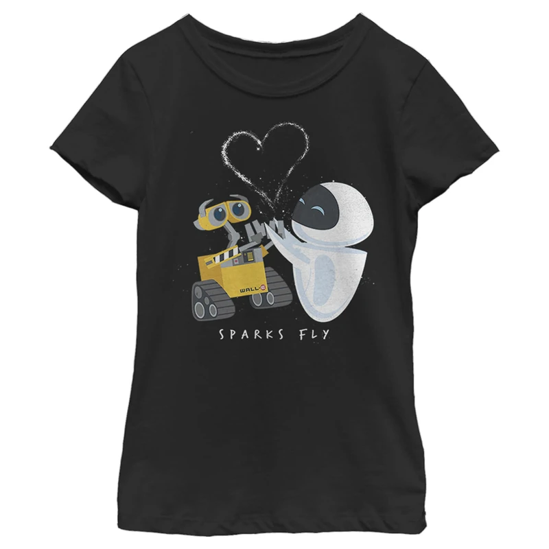 Disney Pixar Girl's Wall-e-Sparks Fly T-Shirt, Black, XS