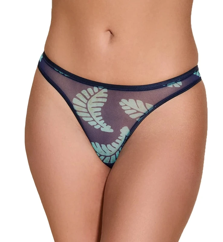 Cosabella Women's Soire Confidence Printed Classic Thong Panties, Leaf/Bright Teal, L-x-L