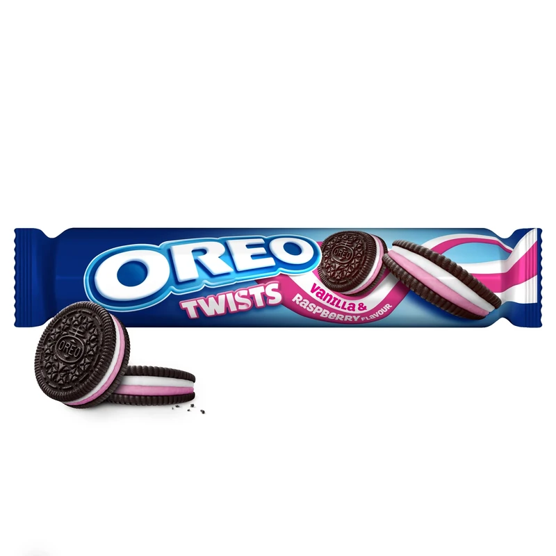 Oreo Twists Sandwich Biscuits Filled with Raspberry and Vanilla Flavour Creme, 157 g (Pack of 1)