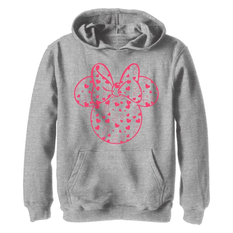 Disney Kids Characters Minnie Hearts Fill Youth Pullover Hoodie, Athletic Heather, X-Large, Athletic Heather, XL