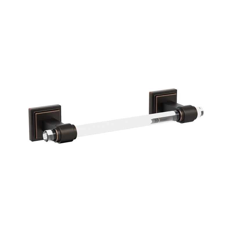 Amerock | Towel Bar | 8 inch (203 mm) | Clear/Oil Rubbed Bronze | Glacio | Towel Holder | Bath Hardware | Bathroom Accessories - Image 1