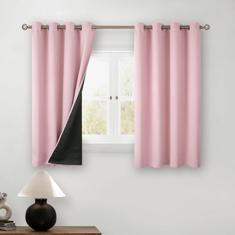 BGment Baby Pink 100% Blackout Curtains for Girls Bedroom 54 Inch Length, Thermal Insulated Full Light Blocking Grommet Noise Cancelling Small Window Curtains for Nursery 2 Panels Each 52 Inch Wide
