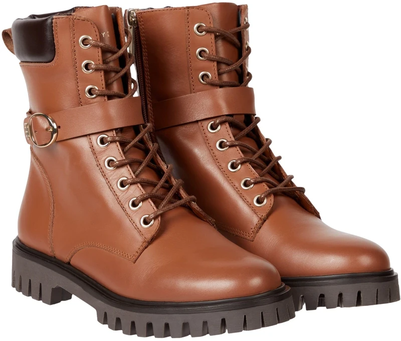 Tommy Hilfiger Women Low Boot Buckle Lace Up Ankle Boots, Brown (Natural Cognac), 5 UK