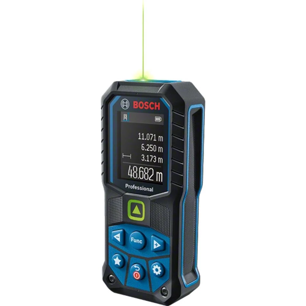 Bosch Professional Laser Measure GLM 50-25 G (Green Laser, Range: up to 50m, Robust, IP65, ± 1.5 mm*, 2x AA Batteries, Hand Strap, Pouch)