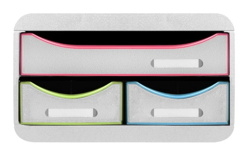 Exacompta - Ref. 311913D - SMALL-BOX MINI 3 drawers - 1 drawer for A4+ format documents - 2 thin drawers for small utensils - dimensions 347 x 278 x 130 mm - White/harlequin/white