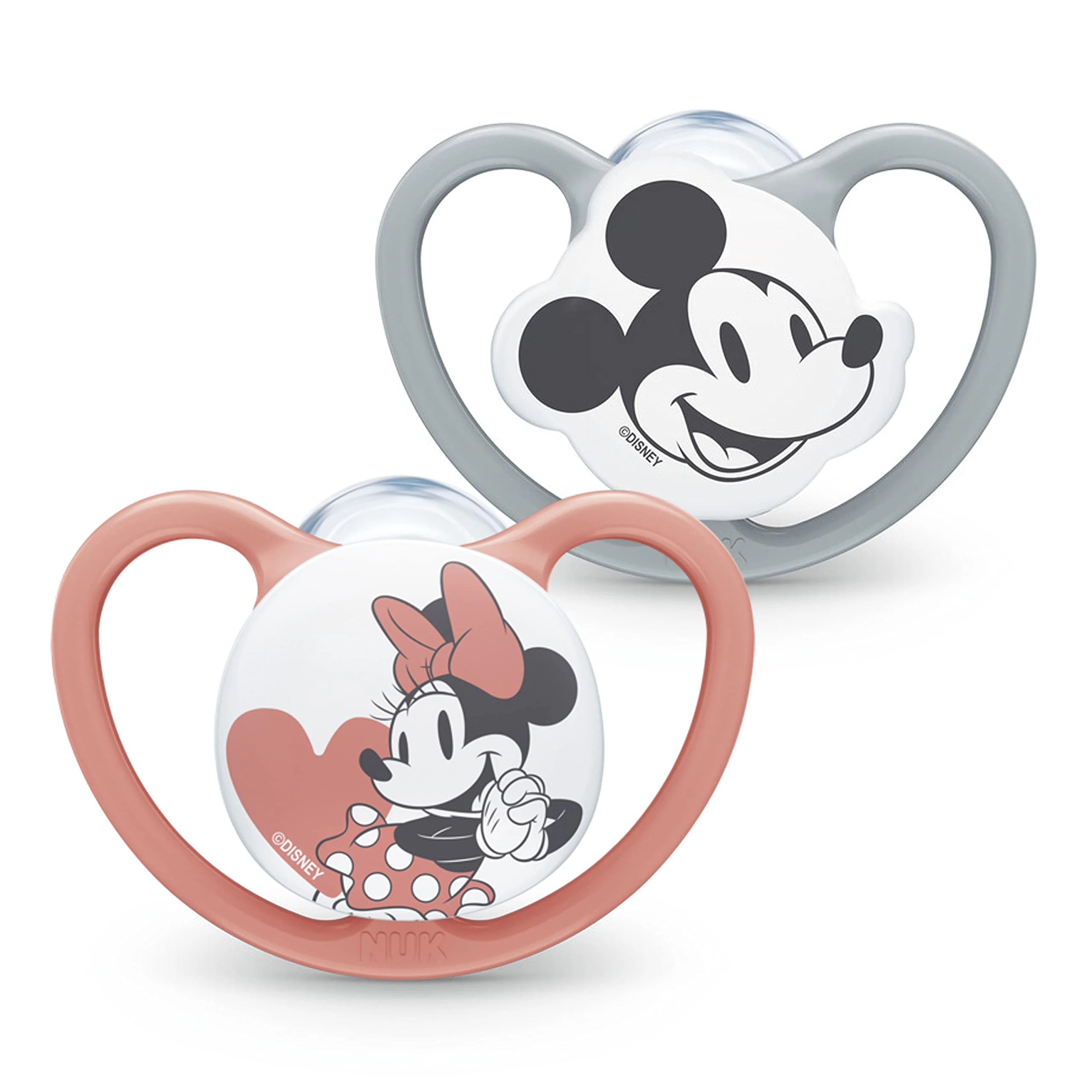 NUK Space Teat | 6-18 Months | Dummies with Extra Large Vents | BPA Free Silicone | Disney Mickey and Minnie Mouse, Grey and Pink | Pack of 2