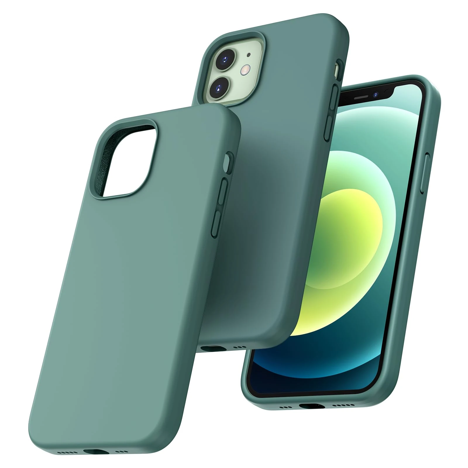 TOCOL Silicone for iPhone 12 Case 6.1-Inch, Liquid Silicone Multi-Color Slim Silky-Soft Touch Anti-Scratch Shockproof Protective Phone Cover, Midnight Green