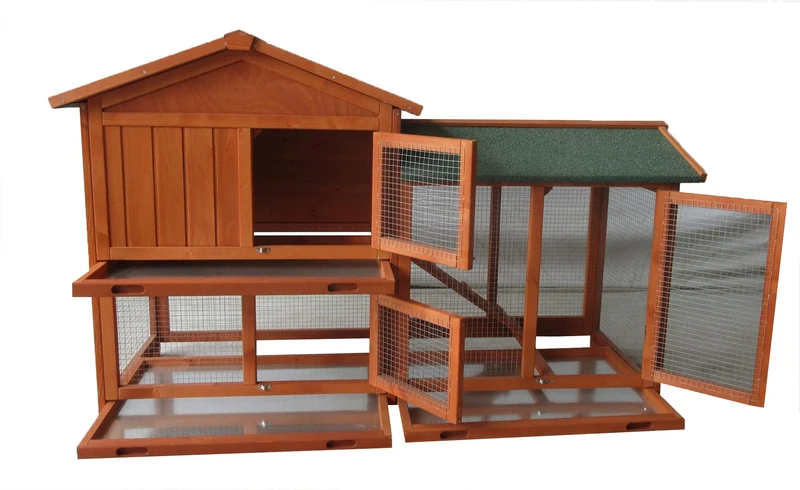 BUNNY BUSINESS The Grove Red Double Decker Rabbit/Guinea Pig Hutch and Run EXTRA DEPTH WITH FLOOR (RED GROVE, NO COVER)
