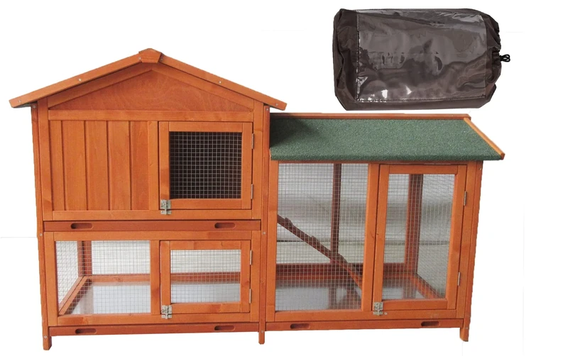 BUNNY BUSINESS The Grove Red Double Decker Rabbit/Guinea Pig Hutch and Run EXTRA DEPTH WITH FLOOR (RED GROVE, HUTCH AND COVER)