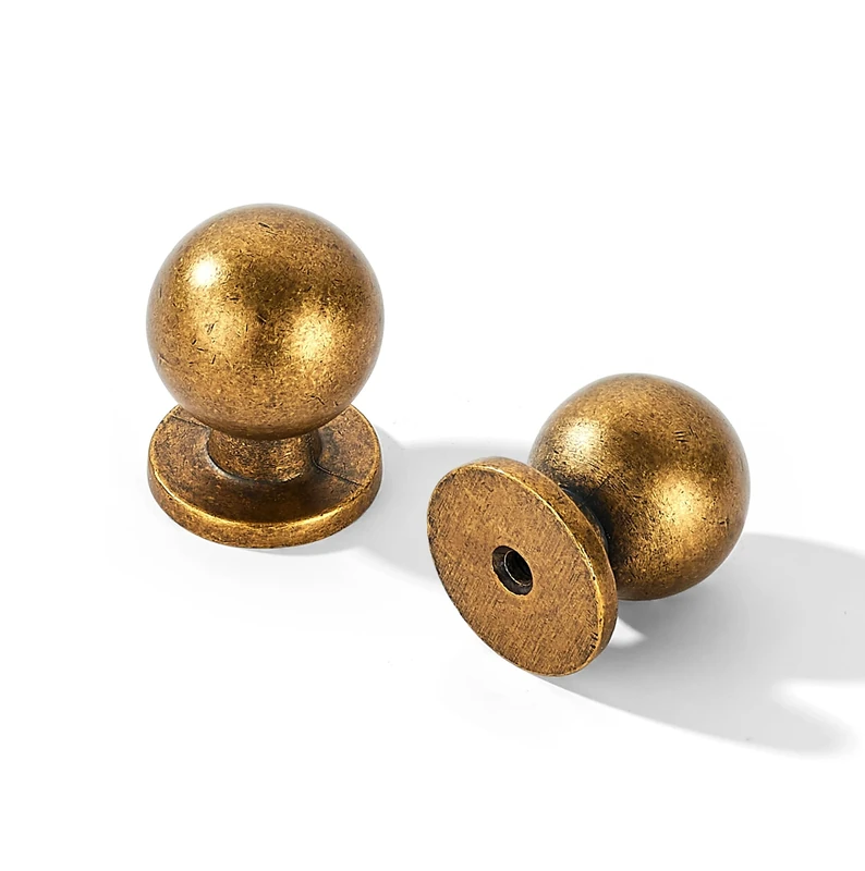 khtumeware 20 Pack 1 Inch (25mm) Diameter Round Solid Vintage Antique Brass Finish Kitchen Cabinet Knobs,Ball Cabinet knobs.
