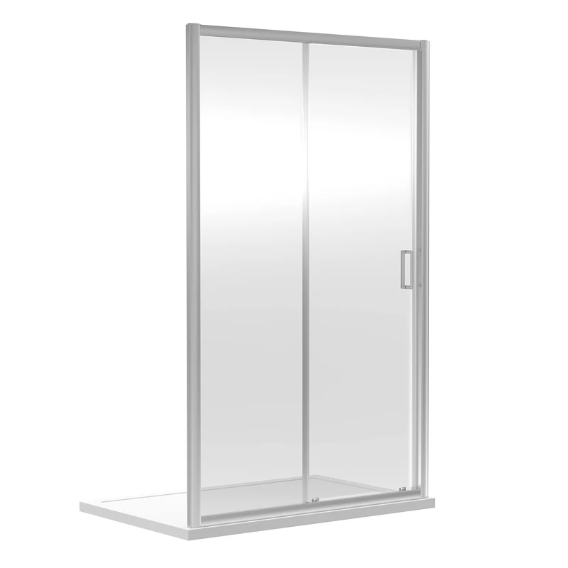nuie SQSL12 Rene Modern Bathroom Reversible 6mm Toughened Safety Glass Single Sliding Shower Door, 1200mm, Chrome