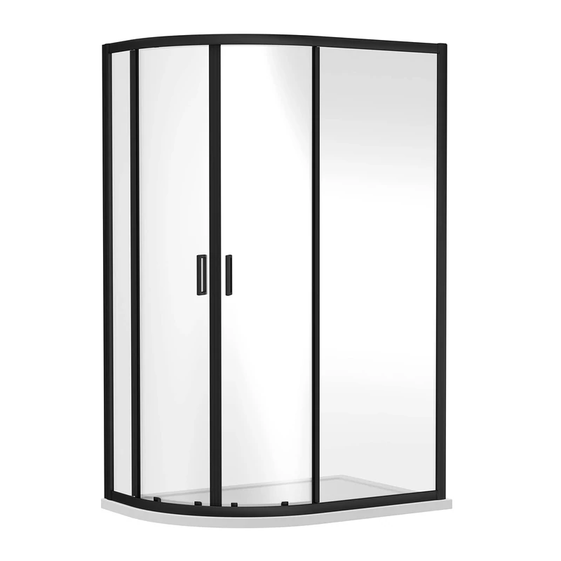 nuie SQU128BP Rene Modern Bathroom Reversible 6mm Toughened Safety Glass Offset Quadrant Shower Enclosure, 1200mm x 800mm, Satin Black