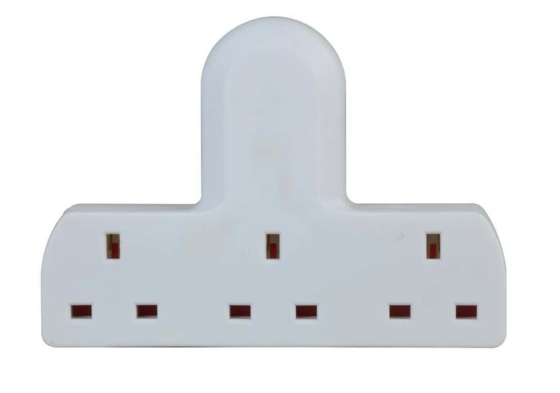 Invero 3 Way Multi Mains Adaptor - One Socket into Three Triple Plugs - Cable Free - UK 3 Pin Plug - British Approved 13A - White