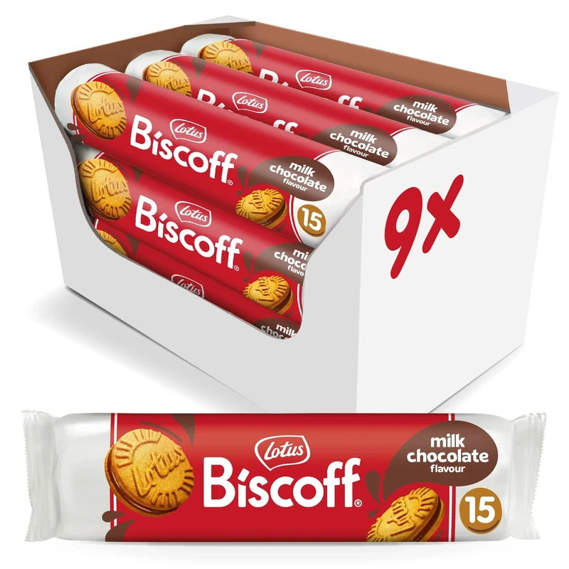 Biscoff - Sandwich Biscuits With Milk Chocolate Cream Filling - 15 Sandwich cookies per pack - Ingredients from natural origin - No colours - 9x150g - 1,35kg