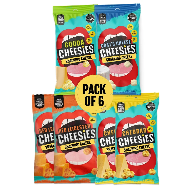 CHEESIES | Crunchy Snacking Cheese Keto Snack | Variety Pack | 100% Cheese | Sugar Free, Gluten Free, No Carb | High Protein and Vegetarian | Crunchy, Baked and Tasty | Multipack (20 g (Pack of 6))
