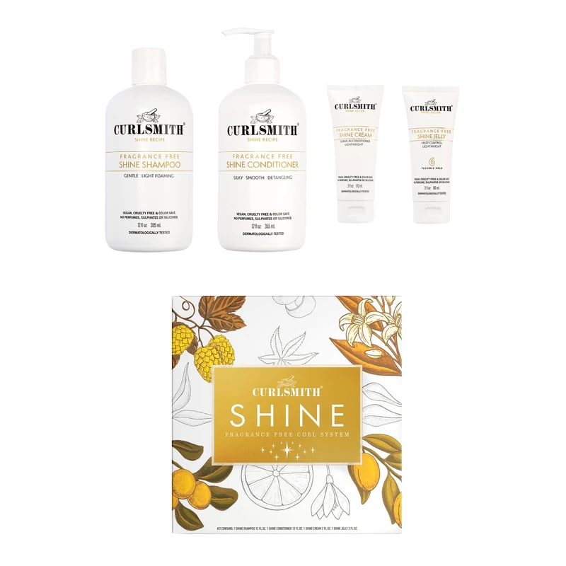 Curlsmith - Shine Kit, Shampoo, Conditioner, Jelly & Cream, Sensitive, Fragrance Free, for All Curl and Hair Types, Vegan, 2 x 355ml, 2 x 59ml - Image 1