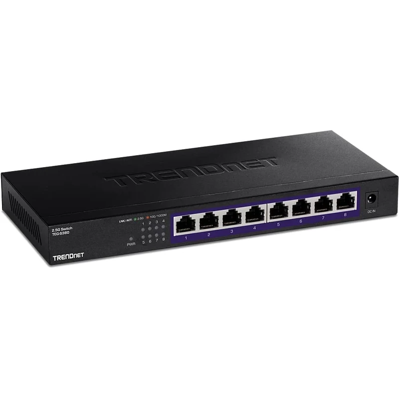 TRENDnet TEG-S380 8-Port Unmanaged 2.5G Switch, 8 x 2.5GBASE-T ports, IEEE 802.3bz (2.5G) compliant, Backwards compatible with 10/100/1000Mbps devices, 40Gbps switching capacity