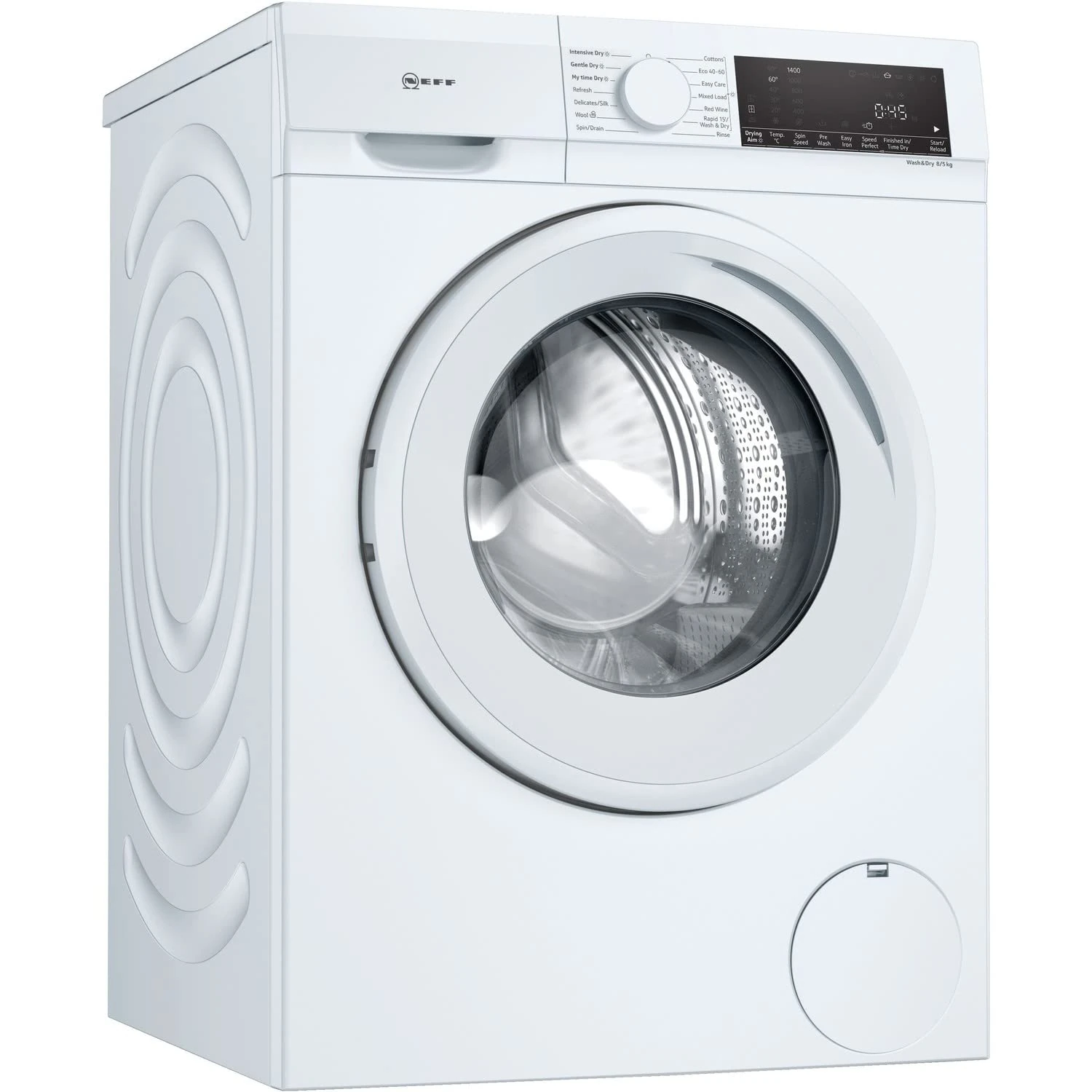 NEFF VNA341U8GB Washer Dryer, Capacity 8kg/ 5kg, 1400rpm, Large LED display, Speed Perfect, EcoSilence Drive, Time delay/Time remaining, Refresh, Reload, White, Freestanding