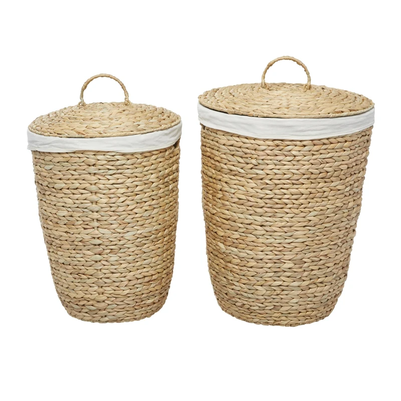 CosmoLiving by Cosmopolitan Seagrass Handmade Storage Basket with Liner and Matching Tops, Set of 2 23", 25"H, Light Brown