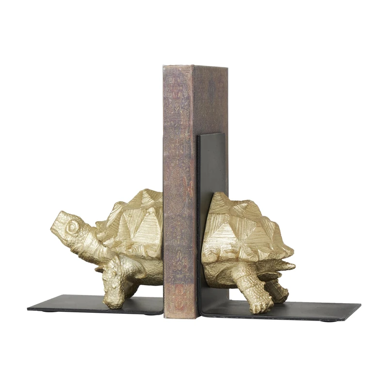 CosmoLiving by Cosmopolitan Coastal Polystone Turtle Bookends, Set of 2 PR 5"W, 6"H, Brass