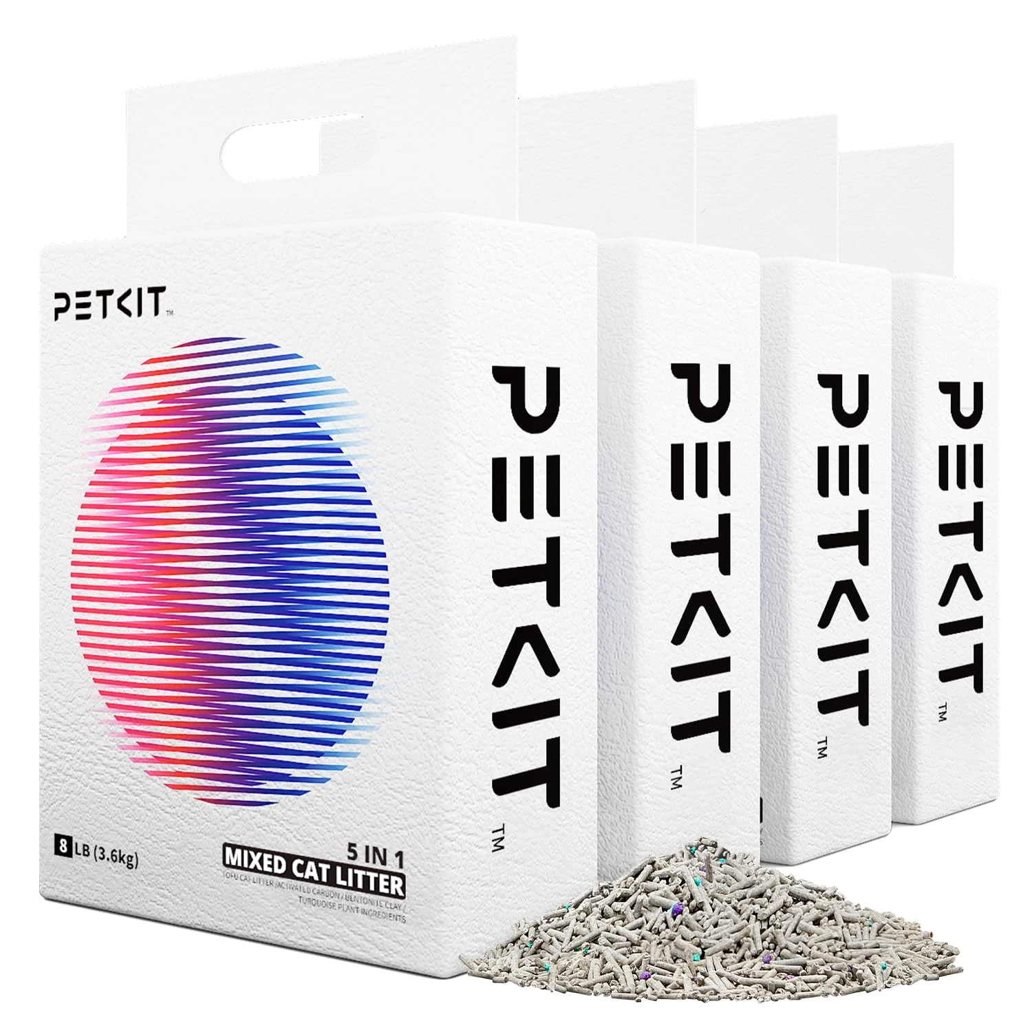 PETKIT Strong Clumping Cat Litters, 5 in 1 Mixed Cat Litter, 28 Litres Unscented Ultra Absorbent and Fast Drying Cat Litter, Flushable Odor Eliminating, Biodegradable, 4 Packs