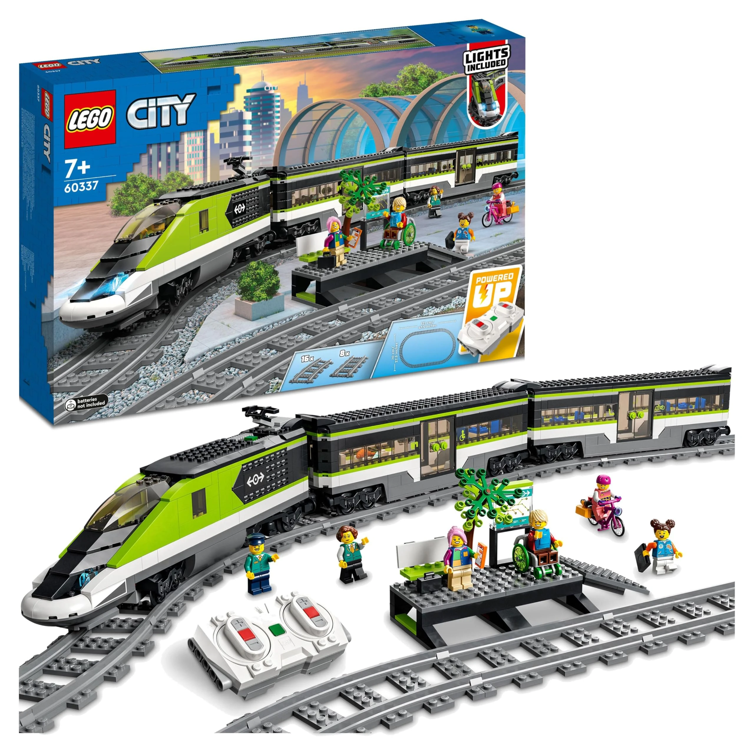 LEGO City Express Passenger Train Set - incl. a Remote Controlled Train Toy with Working Headlights, 2 Coaches, 24 Track Pieces & 6 Minifigures - Gift for 7+ Year Old Boys & Girls - 60337