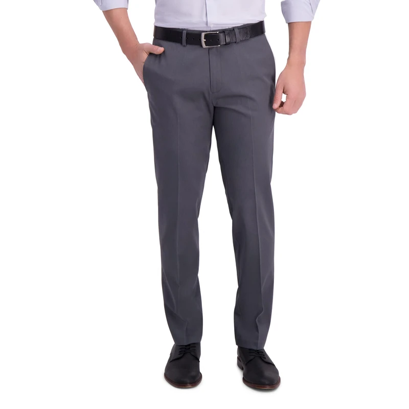 Haggar Men's Iron Free Straight Fit Flat Front Khaki Trousers, Heather Grey, 33x30 - Image 1